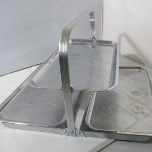Vintage Chase Art Deco  3 Section Chrome Metal Folding Serving Snack Tray